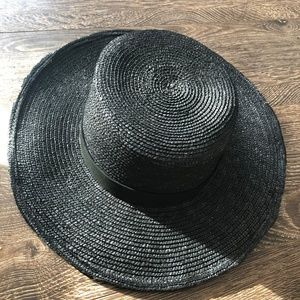 Janessa Leone Black Straw Boater Hat
